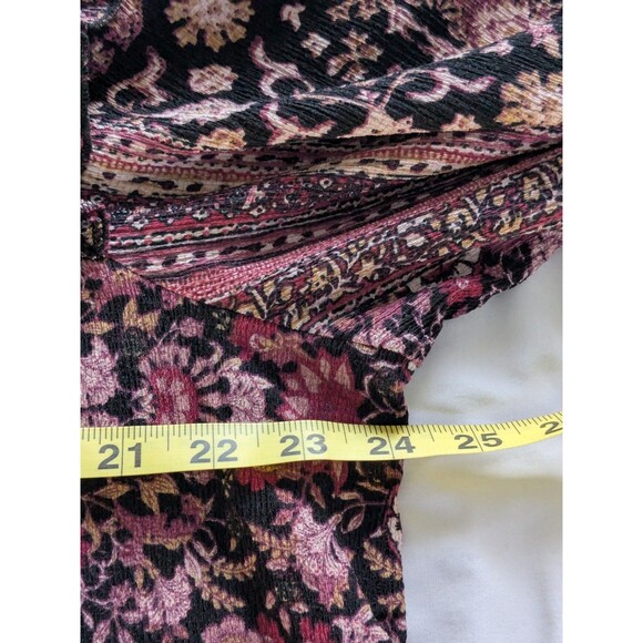 Maurices Top Womens 2X Boho Chic Peasant Smocking Burgundy Floral Flowy Blouse - Picture 12 of 13